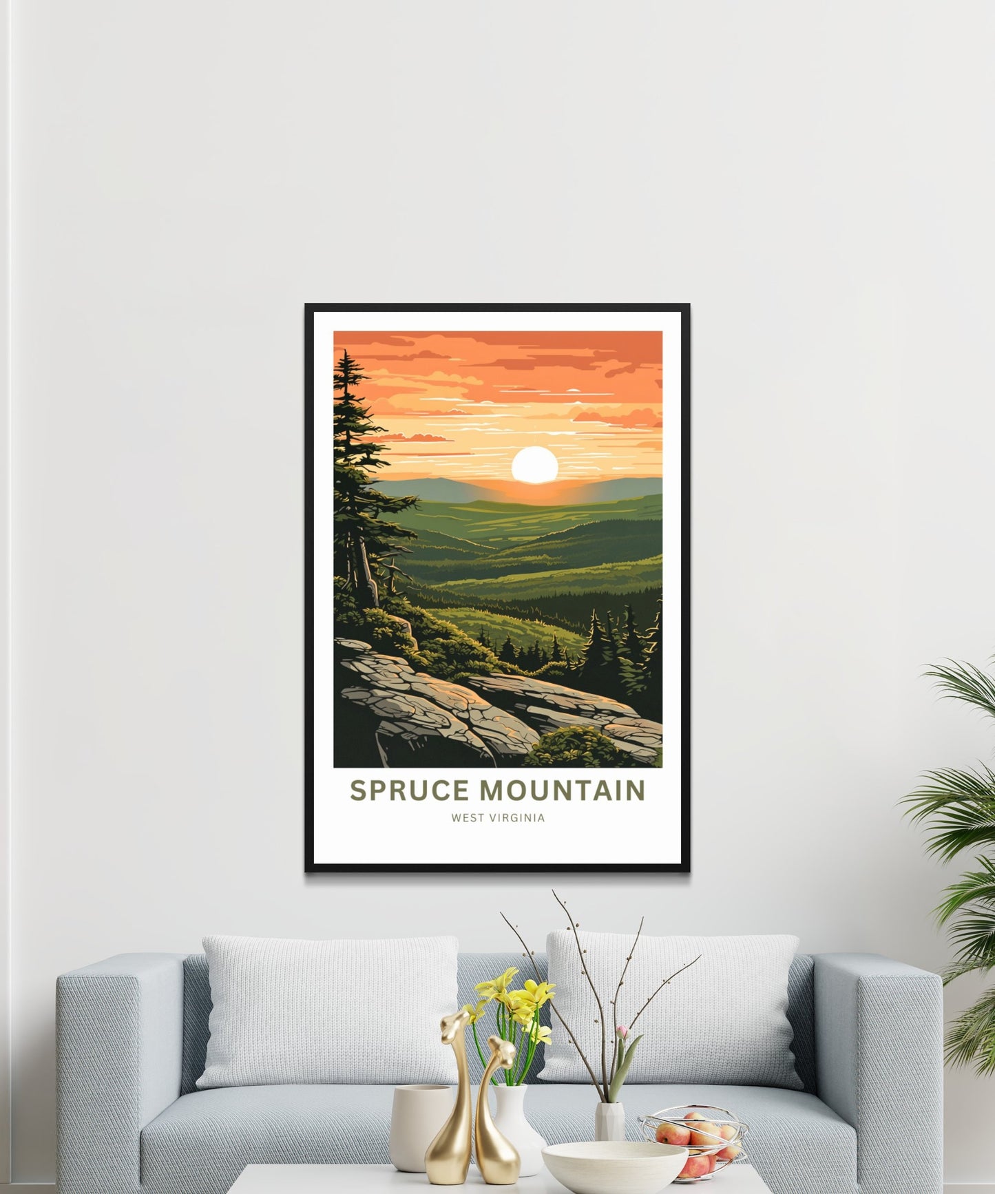 Spruce Mountain Travel Print - Spruce Mountain poster, West Virginia Wall Art, Framed present, Gift West Virginia Present, Custom Text - TravelTreasureCo