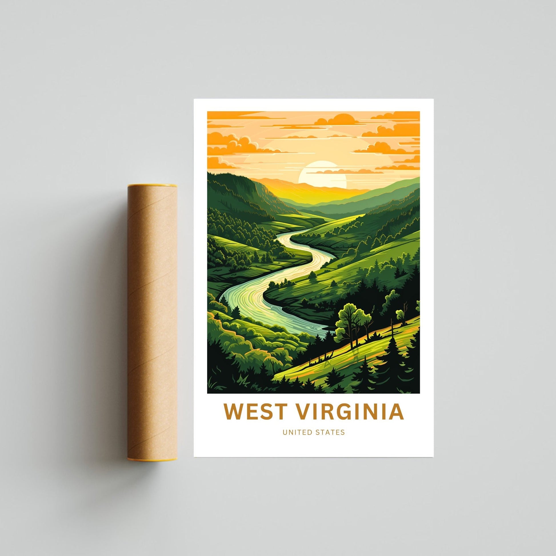 West Virginia Travel Print - West Virginia poster, United States Wall Art, Framed present, Gift United States Present, Custom Your Text - TravelTreasureCo