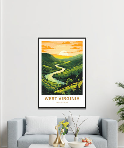 West Virginia Travel Print - West Virginia poster, United States Wall Art, Framed present, Gift United States Present, Custom Your Text - TravelTreasureCo