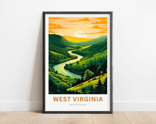 West Virginia Travel Print - West Virginia poster, United States Wall Art, Framed present, Gift United States Present, Custom Your Text - TravelTreasureCo