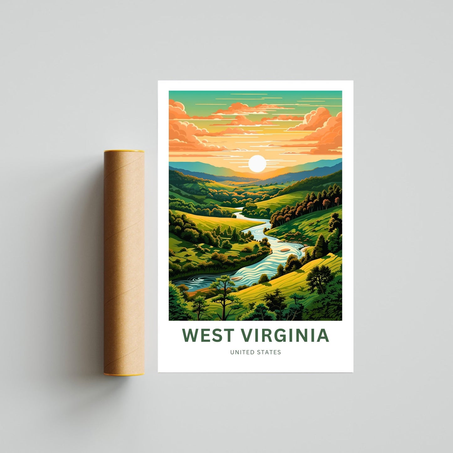 West Virginia Travel Print - West Virginia poster, United States Wall Art, Framed present, Gift United States Present, Custom Your Text - TravelTreasureCo