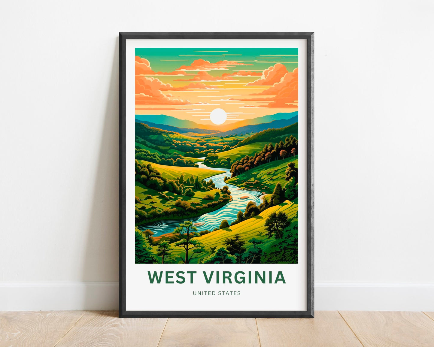 West Virginia Travel Print - West Virginia poster, United States Wall Art, Framed present, Gift United States Present, Custom Your Text - TravelTreasureCo