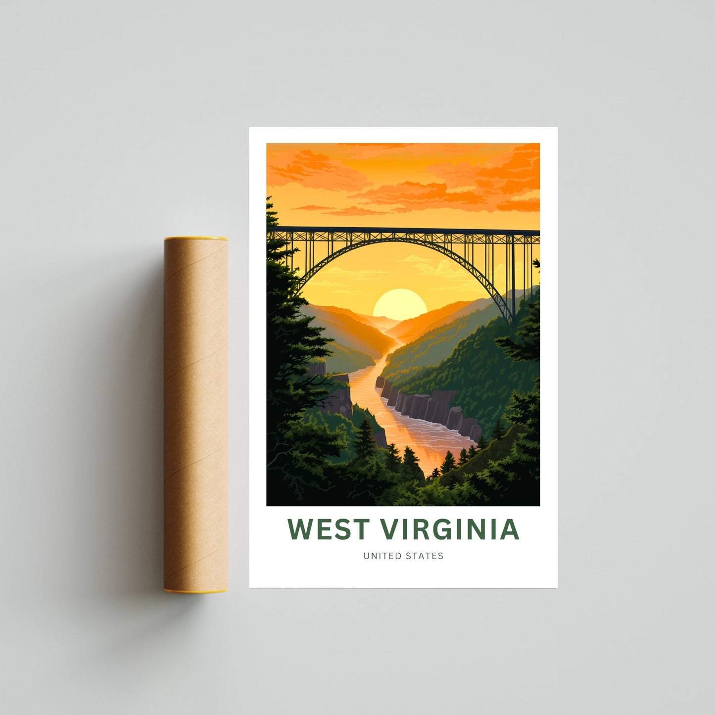 West Virginia Travel Print - West Virginia poster, United States Wall Art, Framed present, Gift United States Present, Custom Your Text - TravelTreasureCo