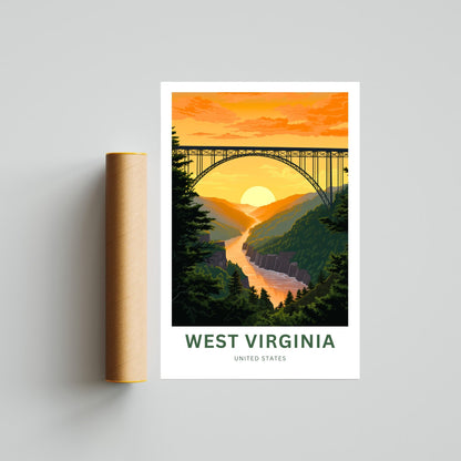 West Virginia Travel Print - West Virginia poster, United States Wall Art, Framed present, Gift United States Present, Custom Your Text - TravelTreasureCo