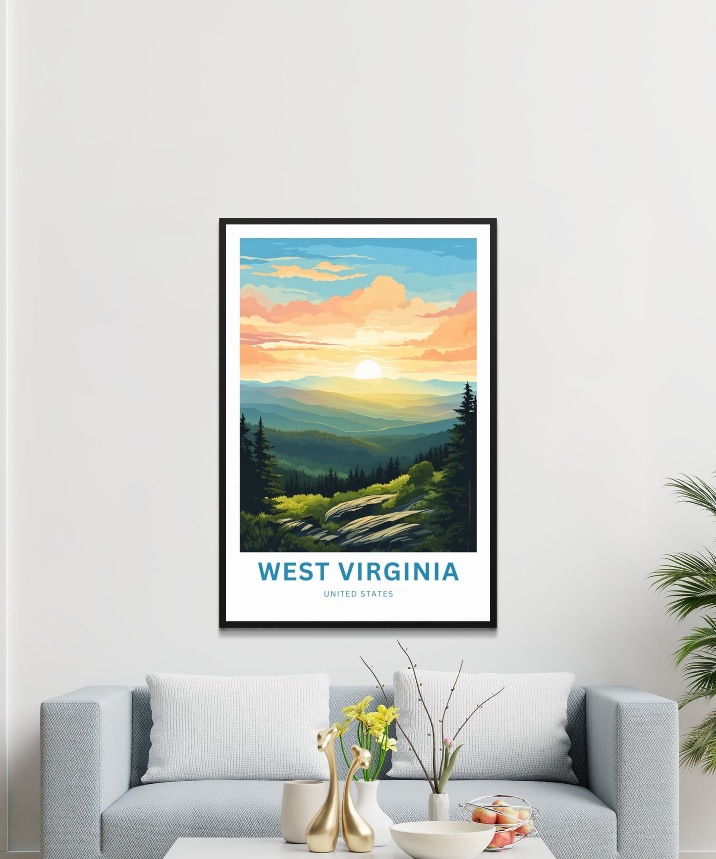 West Virginia Travel Print - West Virginia poster, United States Wall Art, Framed present, Gift United States Present, Custom Your Text - TravelTreasureCo