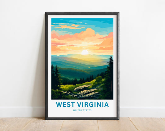 West Virginia Travel Print - West Virginia poster, United States Wall Art, Framed present, Gift United States Present, Custom Your Text - TravelTreasureCo