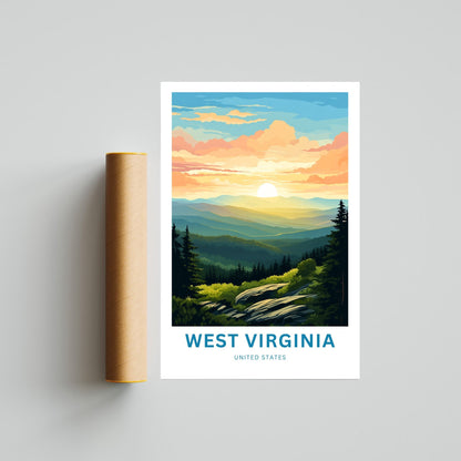 West Virginia Travel Print - West Virginia poster, United States Wall Art, Framed present, Gift United States Present, Custom Your Text - TravelTreasureCo