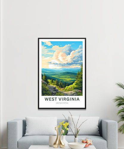 West Virginia Travel Print - West Virginia poster, United States Wall Art, Framed present, Gift United States Present, Custom Your Text - TravelTreasureCo