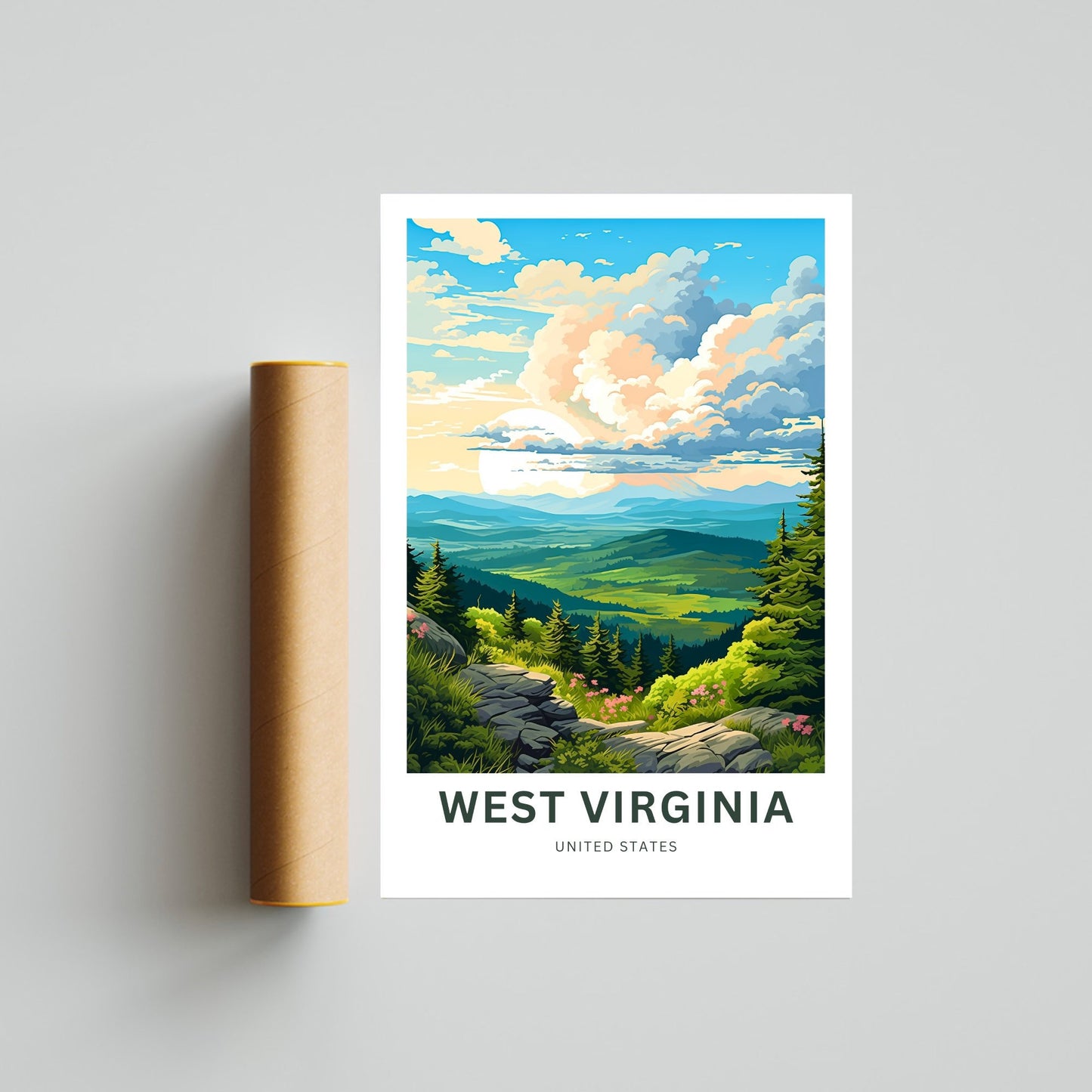 West Virginia Travel Print - West Virginia poster, United States Wall Art, Framed present, Gift United States Present, Custom Your Text - TravelTreasureCo