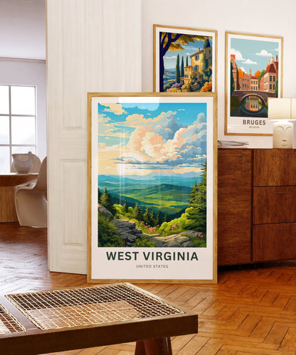 West Virginia Travel Print - West Virginia poster, United States Wall Art, Framed present, Gift United States Present, Custom Your Text - TravelTreasureCo