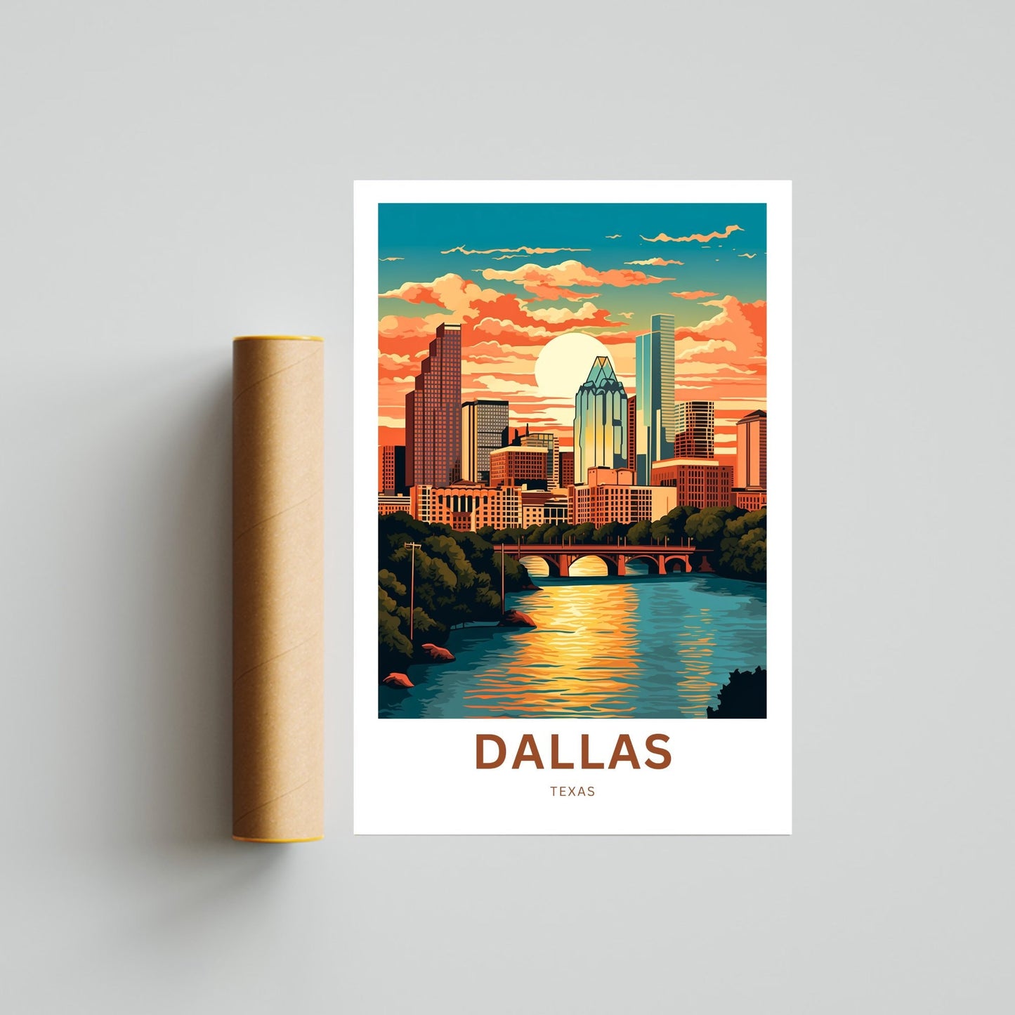 Dallas Travel Print - Dallas poster, Texas Wall Art, Framed present, Gift Texas Present, Customize Your Text - TravelTreasureCo