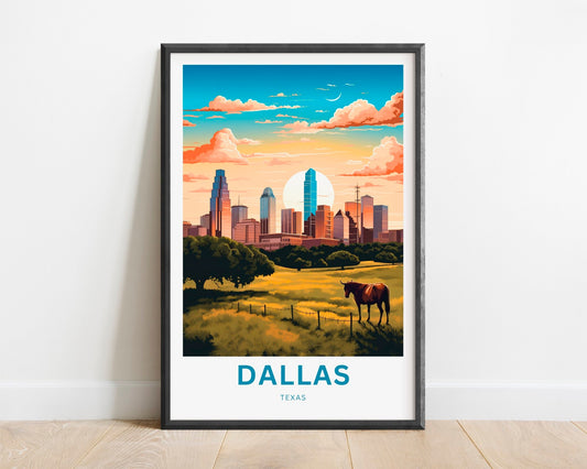 Dallas Travel Print - Dallas poster, Texas Wall Art, Framed present, Gift Texas Present, Customize Your Text - TravelTreasureCo