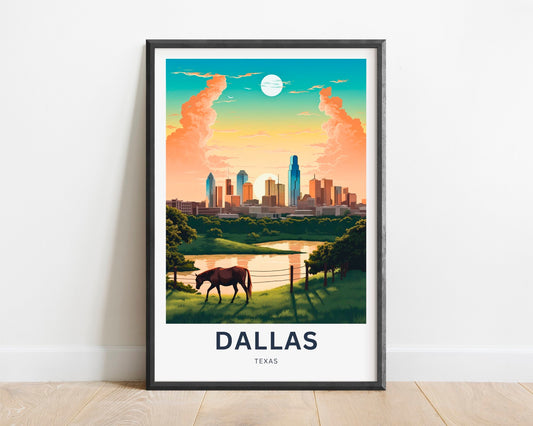 Dallas Travel Print - Dallas poster, Texas Wall Art, Framed present, Gift Texas Present, Customize Your Text - TravelTreasureCo