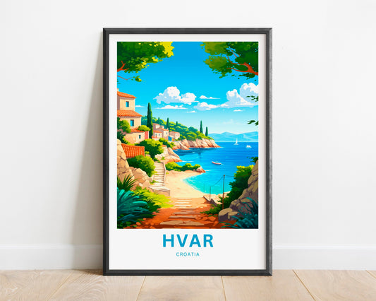 Hvar Travel Print - Hvar poster, Croatia Wall Art, Framed present, Gift Croatia Present, Custom Your Text - TravelTreasureCo