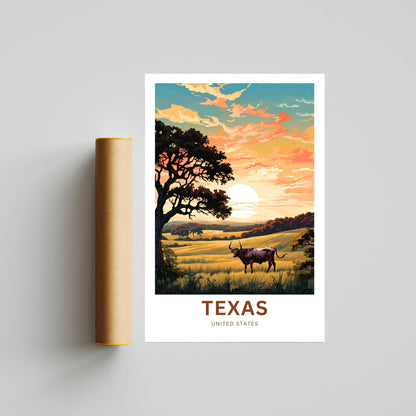 Texas Travel Print - Texas poster, United States Wall Art, Framed present, Gift United States Present, Custom Text - TravelTreasureCo