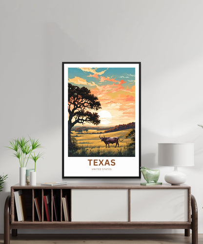 Texas Travel Print - Texas poster, United States Wall Art, Framed present, Gift United States Present, Custom Text - TravelTreasureCo