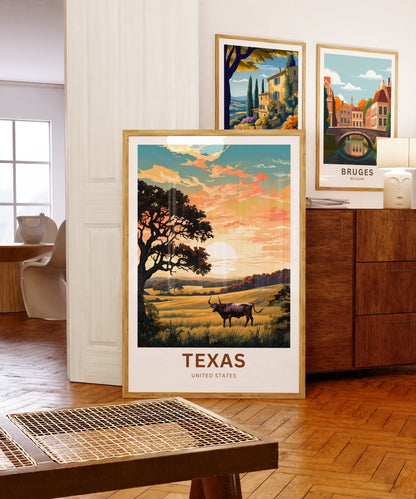 Texas Travel Print - Texas poster, United States Wall Art, Framed present, Gift United States Present, Custom Text - TravelTreasureCo