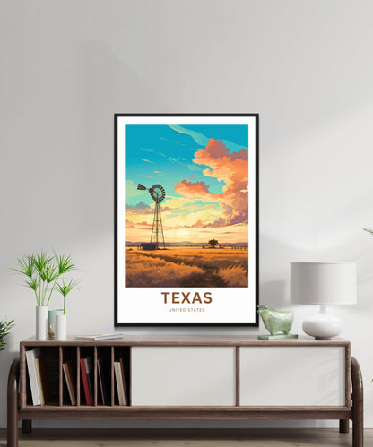 Texas Travel Print - Texas poster, United States Wall Art, Framed present, Gift United States Present, Custom Text - TravelTreasureCo