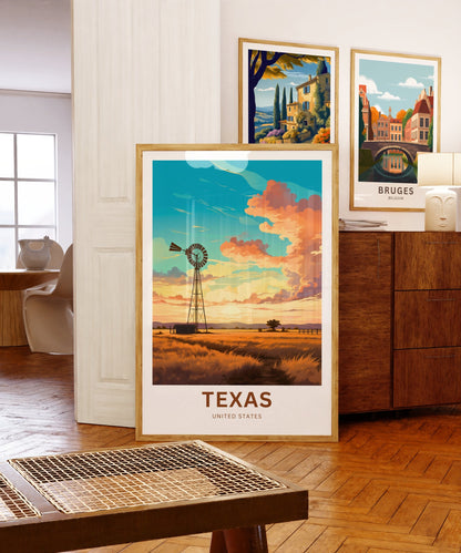 Texas Travel Print - Texas poster, United States Wall Art, Framed present, Gift United States Present, Custom Text - TravelTreasureCo