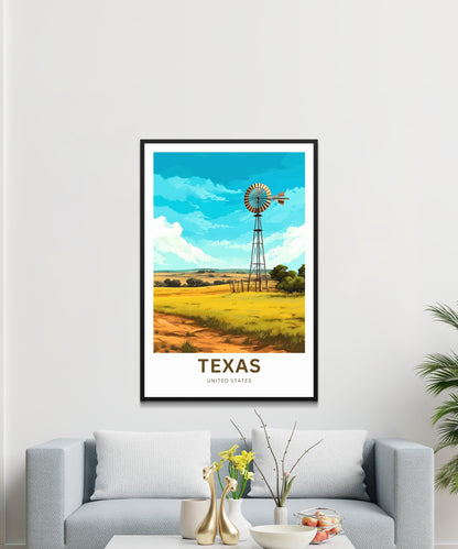 Texas Travel Print - Texas poster, United States Wall Art, Framed present, Gift United States Present, Custom Text - TravelTreasureCo