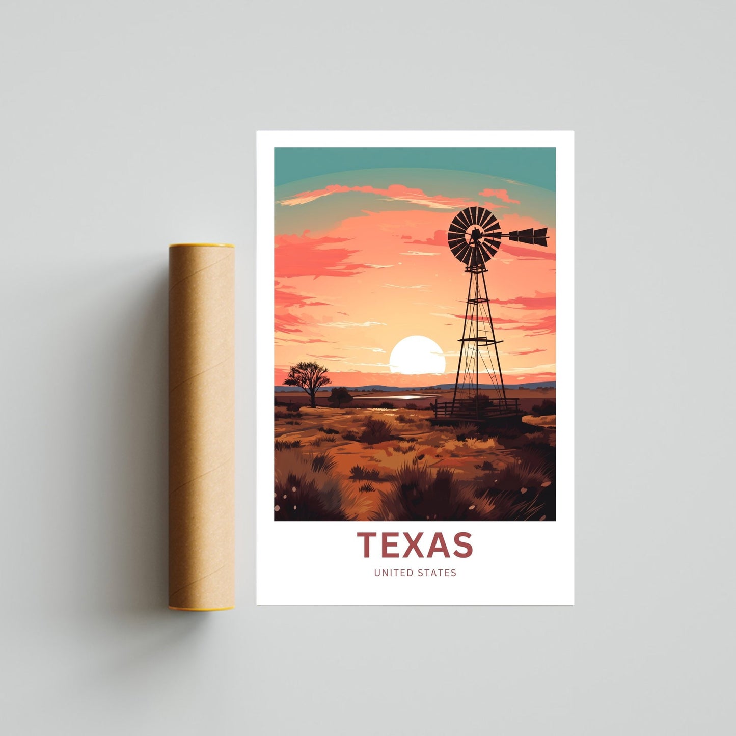 Texas Travel Print - Texas poster, United States Wall Art, Framed present, Gift United States Present, Custom Text - TravelTreasureCo