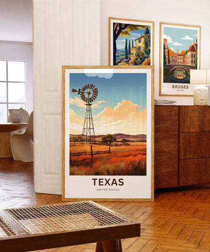 Texas Travel Print - Texas poster, United States Wall Art, Framed present, Gift United States Present, Custom Text - TravelTreasureCo