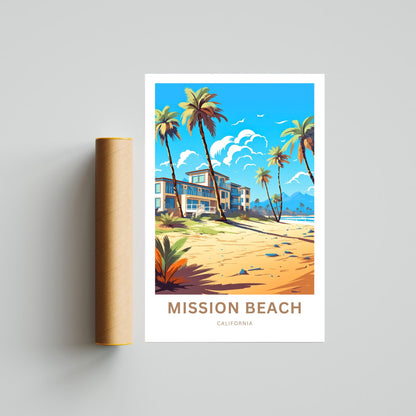 Mission Beach Travel Poster