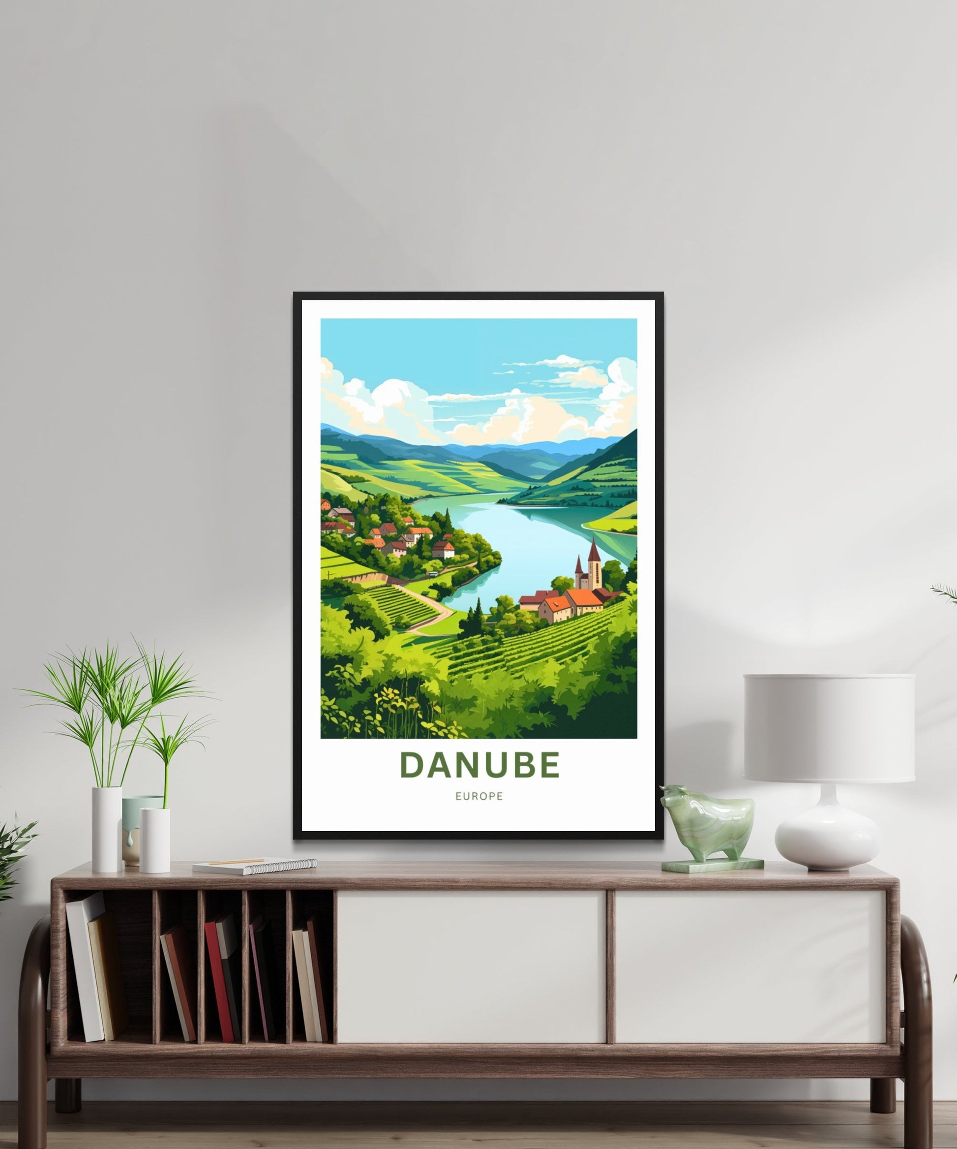 Danube Travel Print - Danube poster, Danube River Wall Art, Framed present, Gift Europe Decor Present, Customize Your Text - TravelTreasureCo