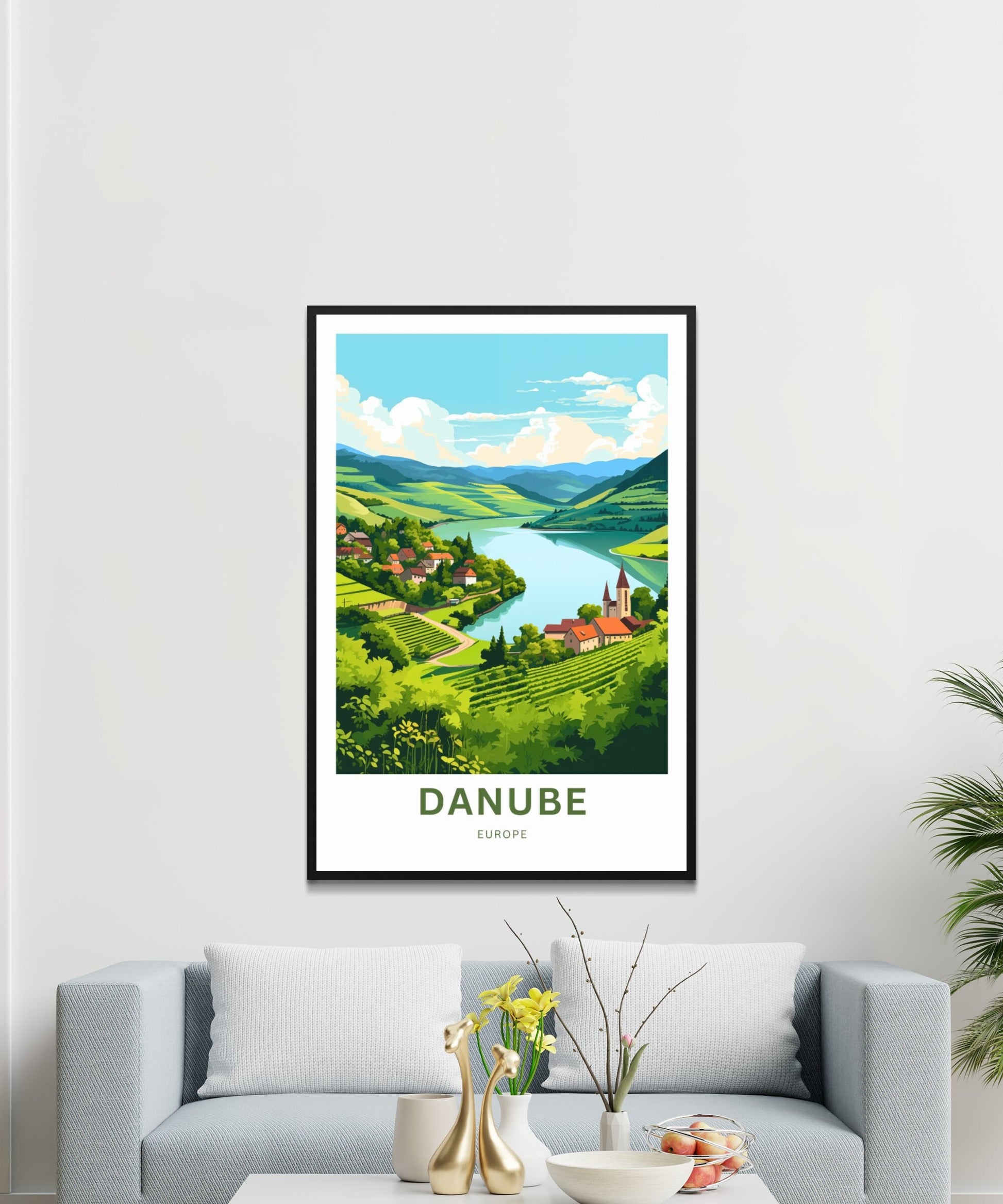 Danube Travel Print - Danube poster, Danube River Wall Art, Framed present, Gift Europe Decor Present, Customize Your Text - TravelTreasureCo