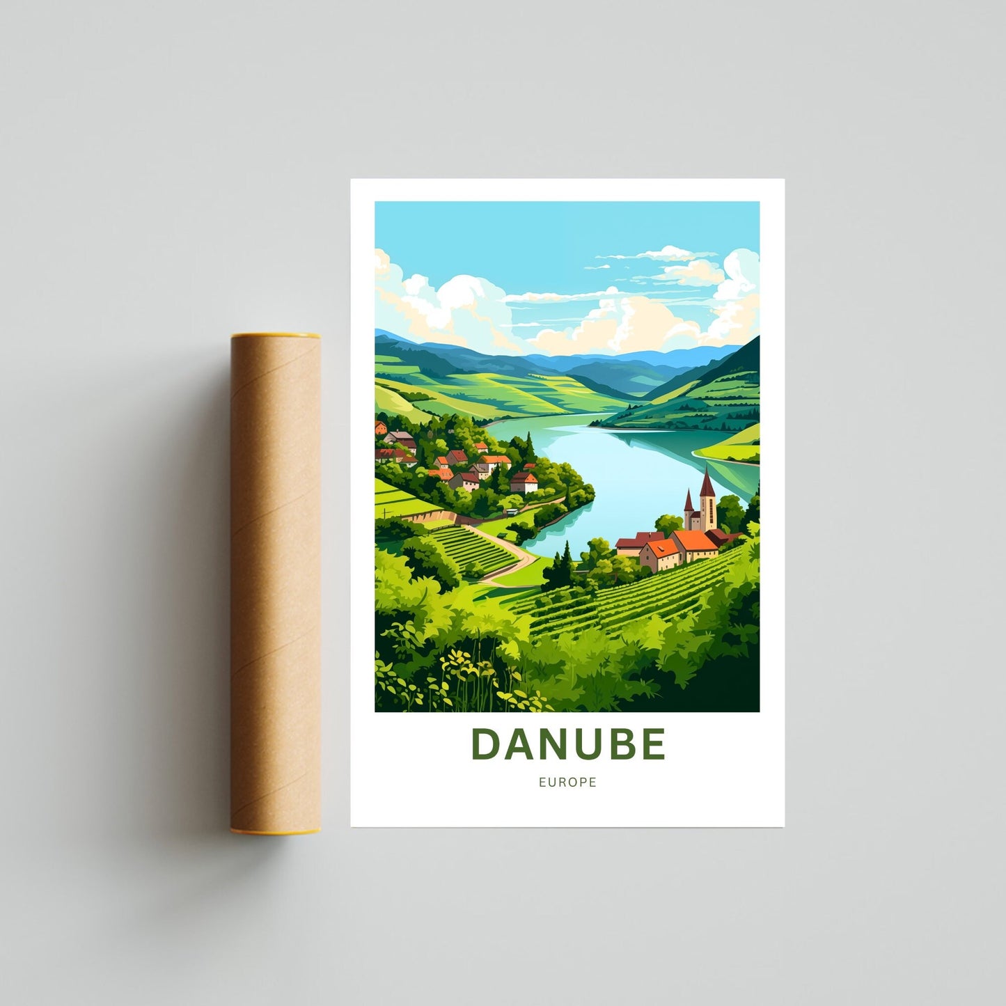 Danube Travel Print - Danube poster, Danube River Wall Art, Framed present, Gift Europe Decor Present, Customize Your Text - TravelTreasureCo