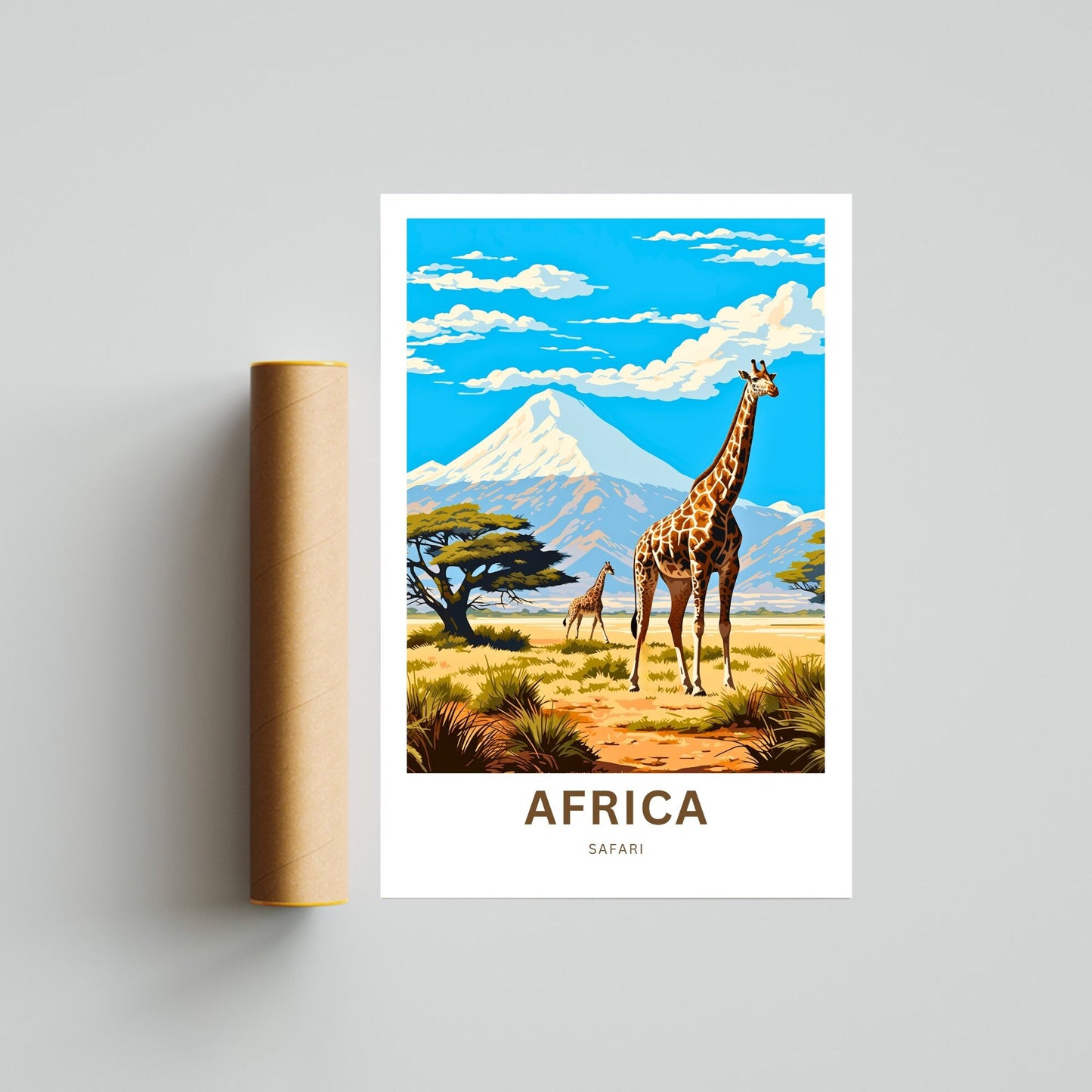 Africa Safari Travel Print, Africa Safari poster, African Wall Art, Framed present, Gift Africa Present, Customize Your Text - TravelTreasureCo