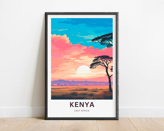Kenya Travel Print - Kenya poster, East Africa Wall Art, Framed present, Gift Africa Decor Present, Customize Your Text - TravelTreasureCo