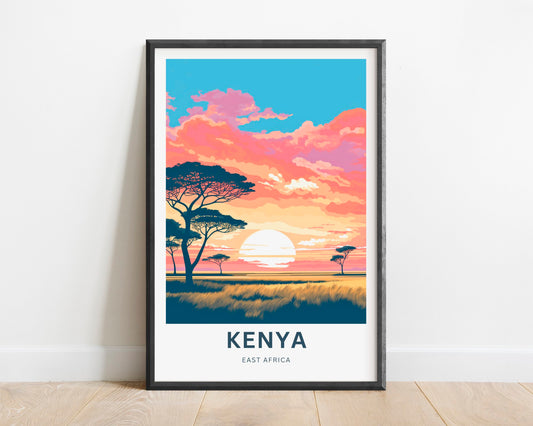 Kenya Travel Print - Kenya poster, East Africa Wall Art, Framed present, Gift Africa Decor Present, Customize Your Text - TravelTreasureCo