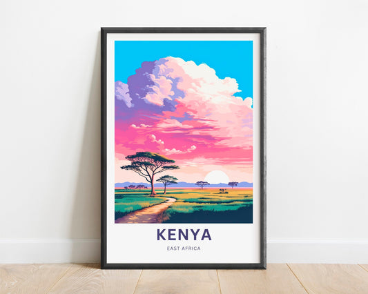 Kenya Travel Print - Kenya poster, East Africa Wall Art, Framed present, Gift Africa Decor Present, Customize Your Text - TravelTreasureCo