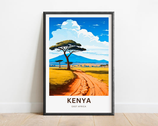 Kenya Travel Print - Kenya poster, East Africa Wall Art, Framed present, Gift Africa Decor Present, Customize Your Text - TravelTreasureCo