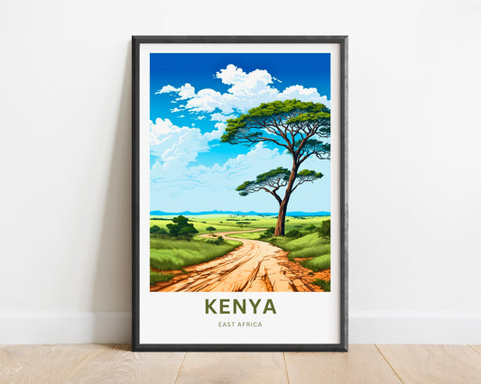 Kenya Travel Print - Kenya poster, East Africa Wall Art, Framed present, Gift Africa Decor Present, Customize Your Text - TravelTreasureCo