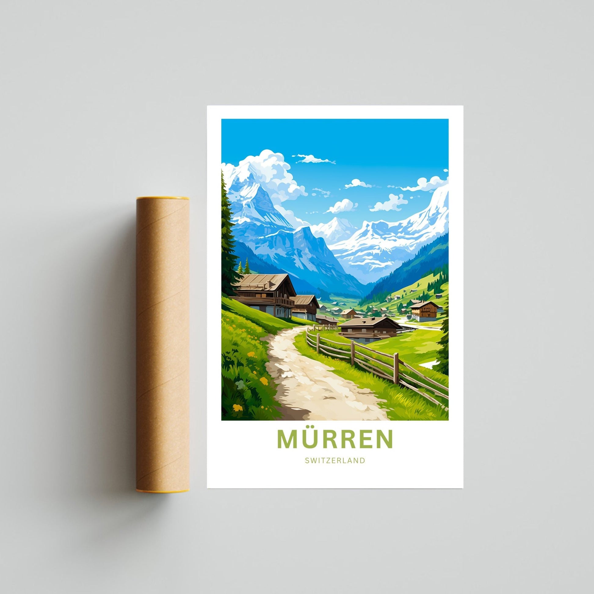 Mürren Travel Print - Mürren poster, Switzerland Wall Art, Framed present, Gift Switzerland Present - TravelTreasureCo