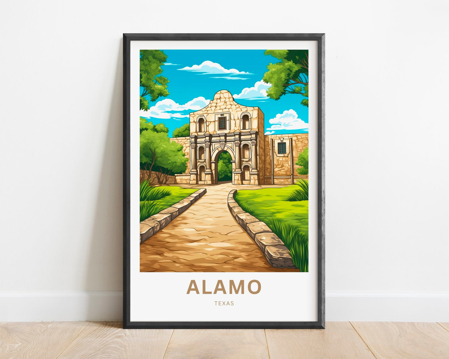 Alamo Travel Print - Alamo poster, Texas Wall Art, Framed present, Gift United States Present, Custom Text - TravelTreasureCo