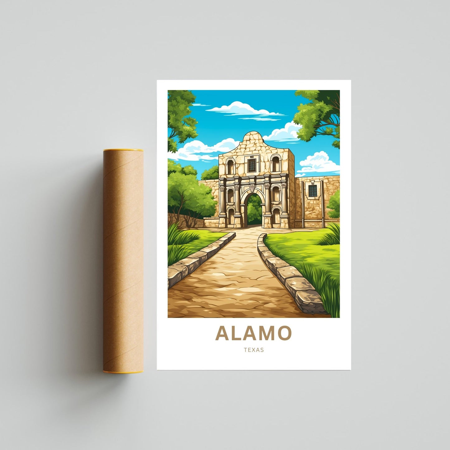 Alamo Travel Print - Alamo poster, Texas Wall Art, Framed present, Gift United States Present, Custom Text - TravelTreasureCo