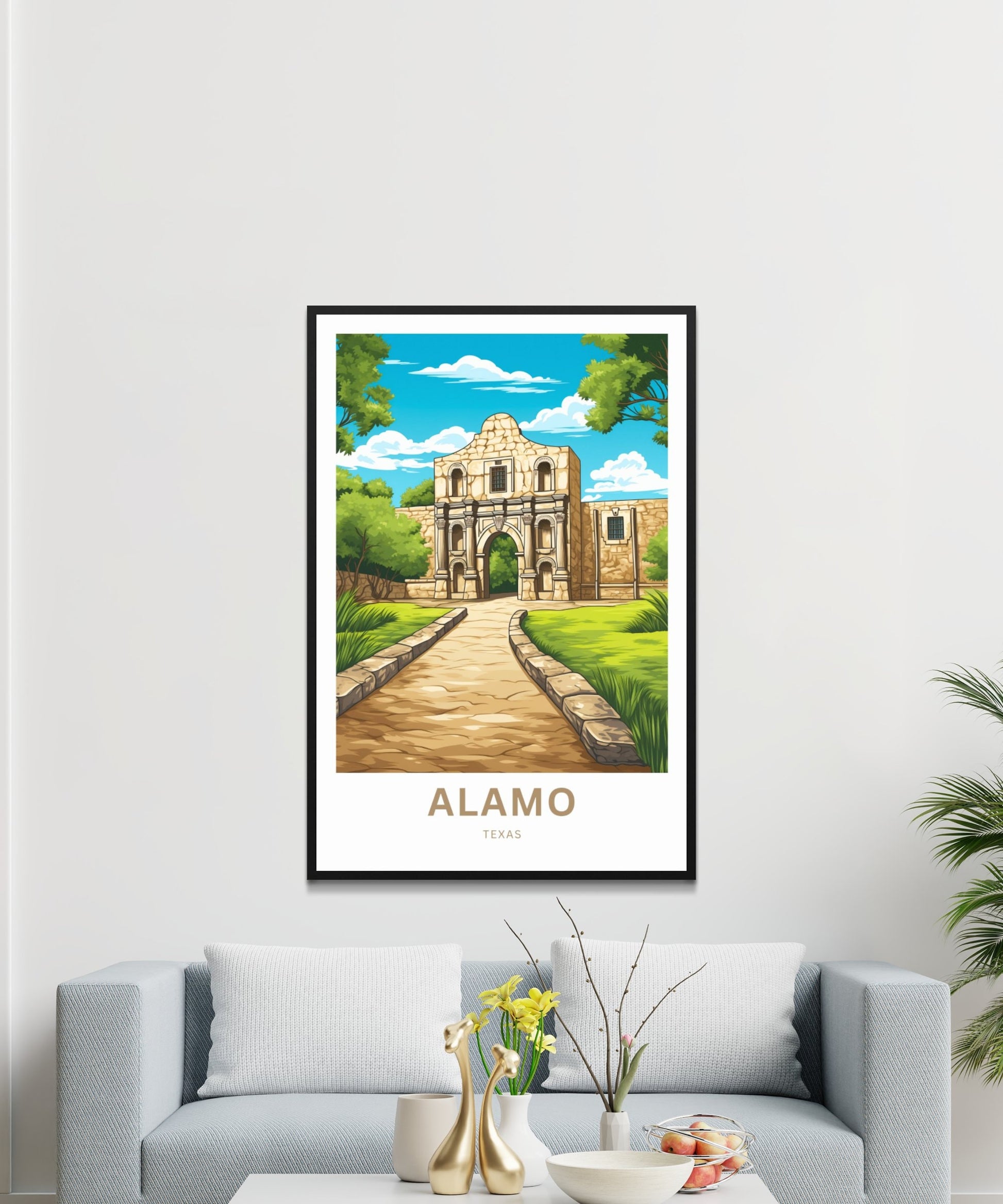 Alamo Travel Print - Alamo poster, Texas Wall Art, Framed present, Gift United States Present, Custom Text - TravelTreasureCo