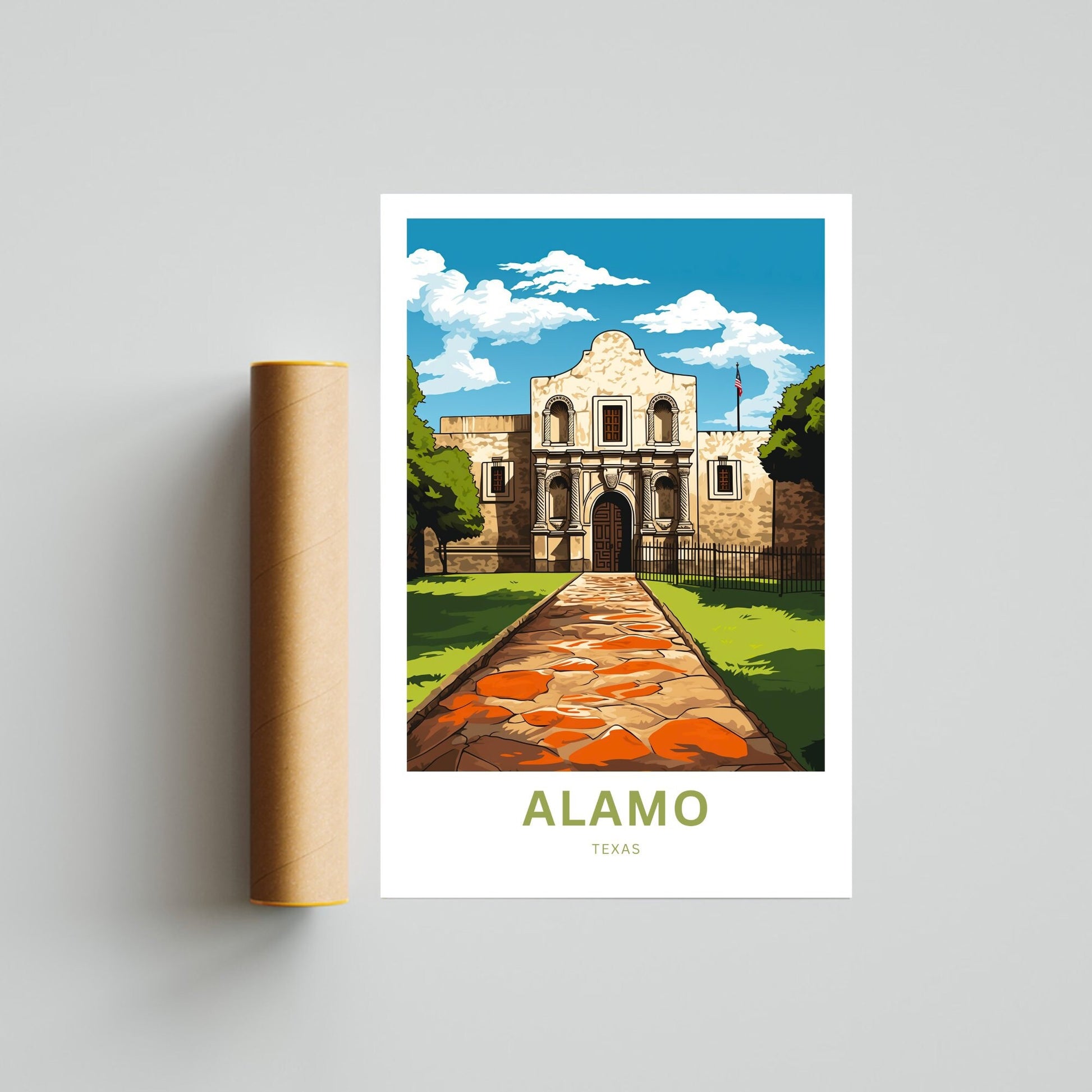 Alamo Travel Print - Alamo poster, Texas Wall Art, Framed present, Gift United States Present, Custom Text - TravelTreasureCo