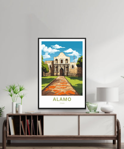 Alamo Travel Print - Alamo poster, Texas Wall Art, Framed present, Gift United States Present, Custom Text - TravelTreasureCo