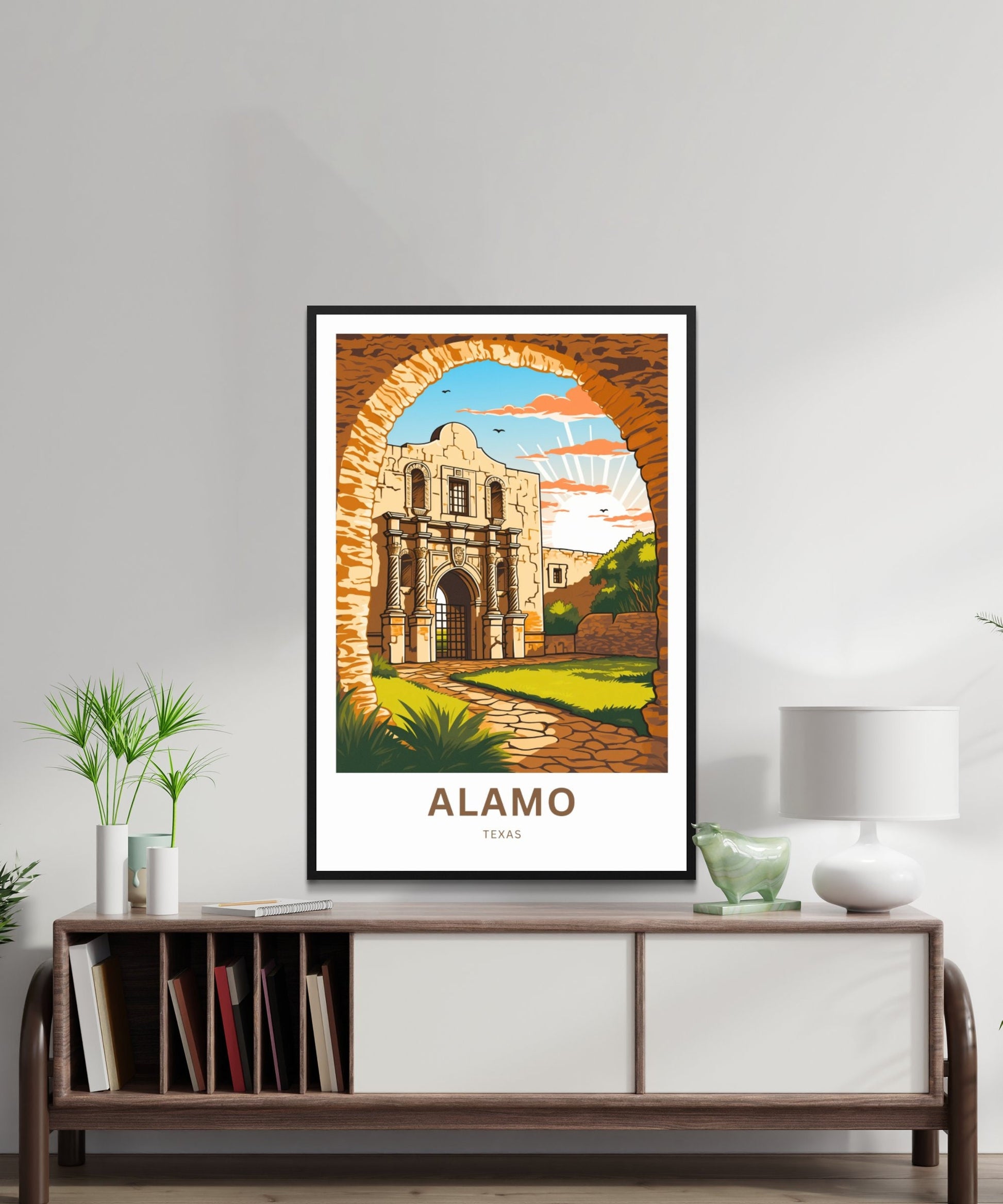 Alamo Travel Print - Alamo poster, Texas Wall Art, Framed present, Gift United States Present, Custom Text - TravelTreasureCo