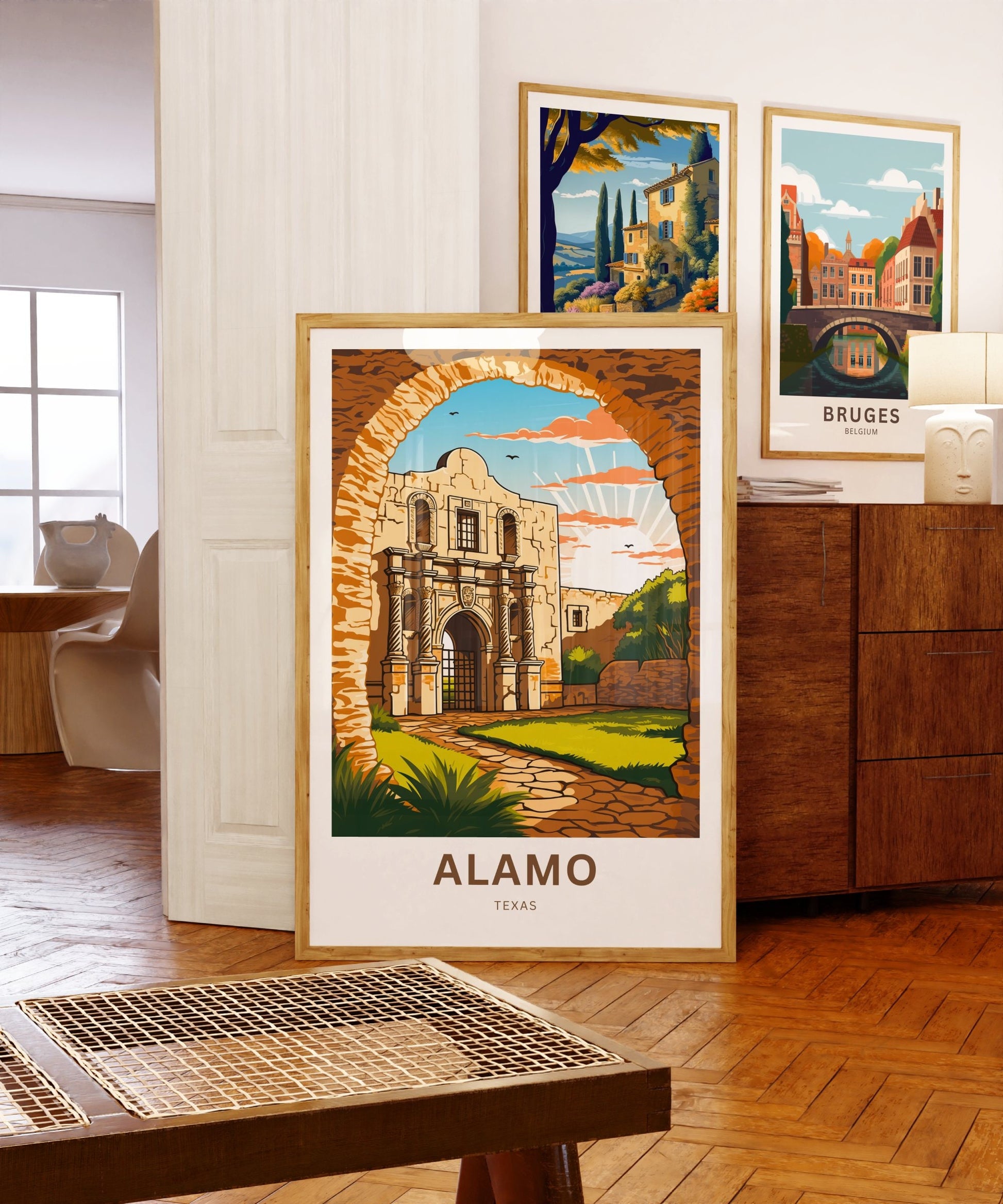 Alamo Travel Print - Alamo poster, Texas Wall Art, Framed present, Gift United States Present, Custom Text - TravelTreasureCo