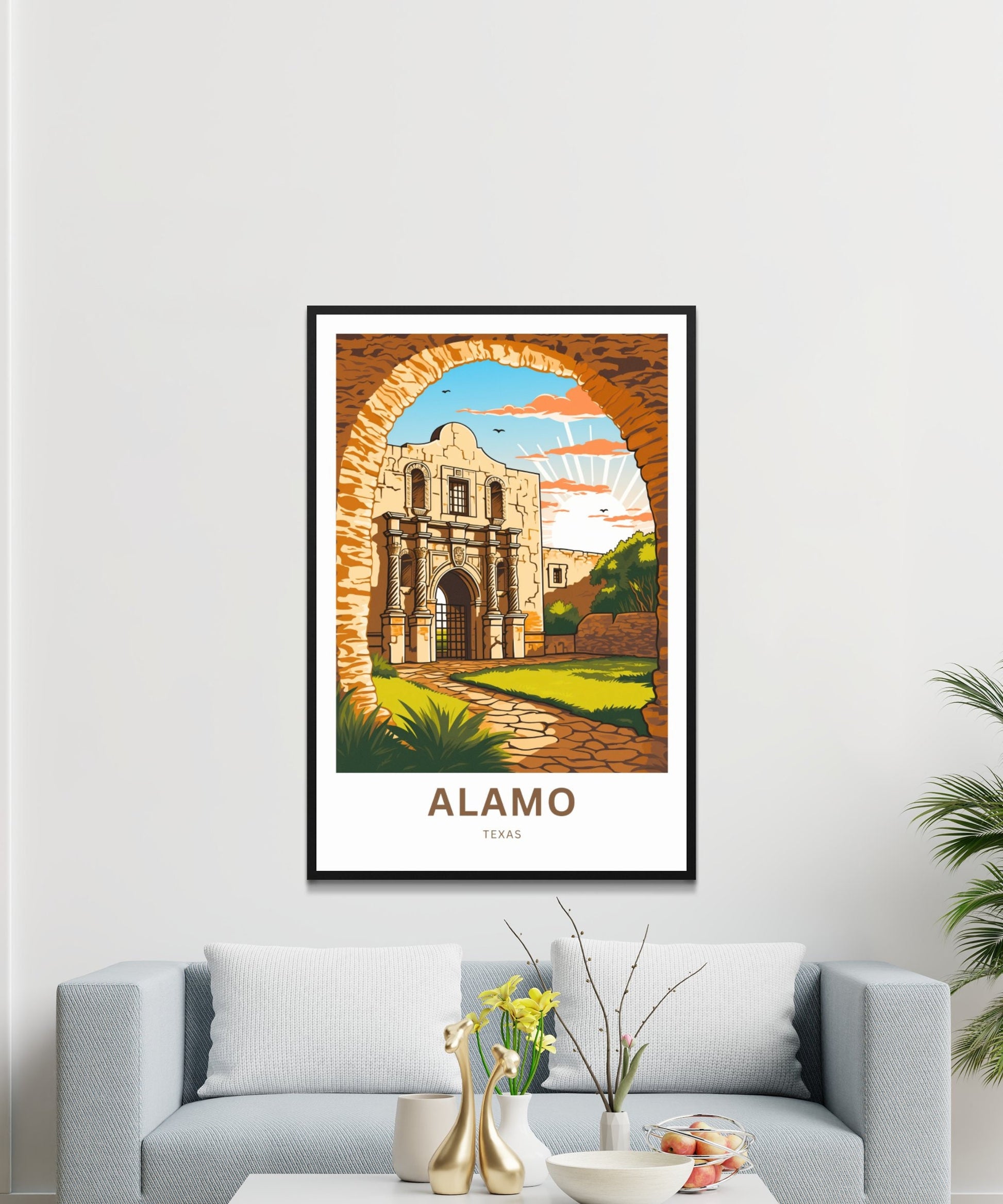 Alamo Travel Print - Alamo poster, Texas Wall Art, Framed present, Gift United States Present, Custom Text - TravelTreasureCo