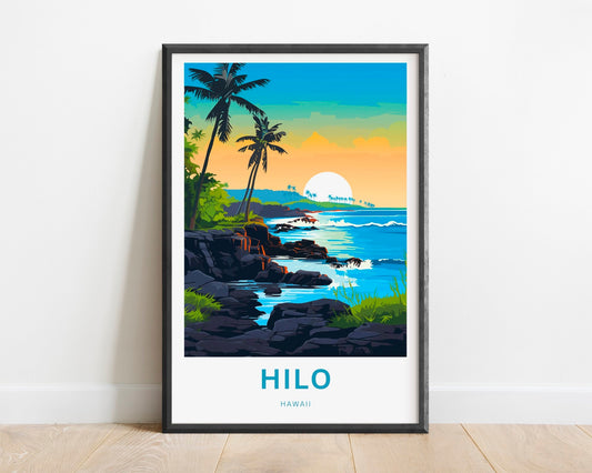 Hilo Travel Print - Hilo Big Island Hawaii poster, Hawaii Wall Art, Framed present, Gift United States Present - TravelTreasureCo