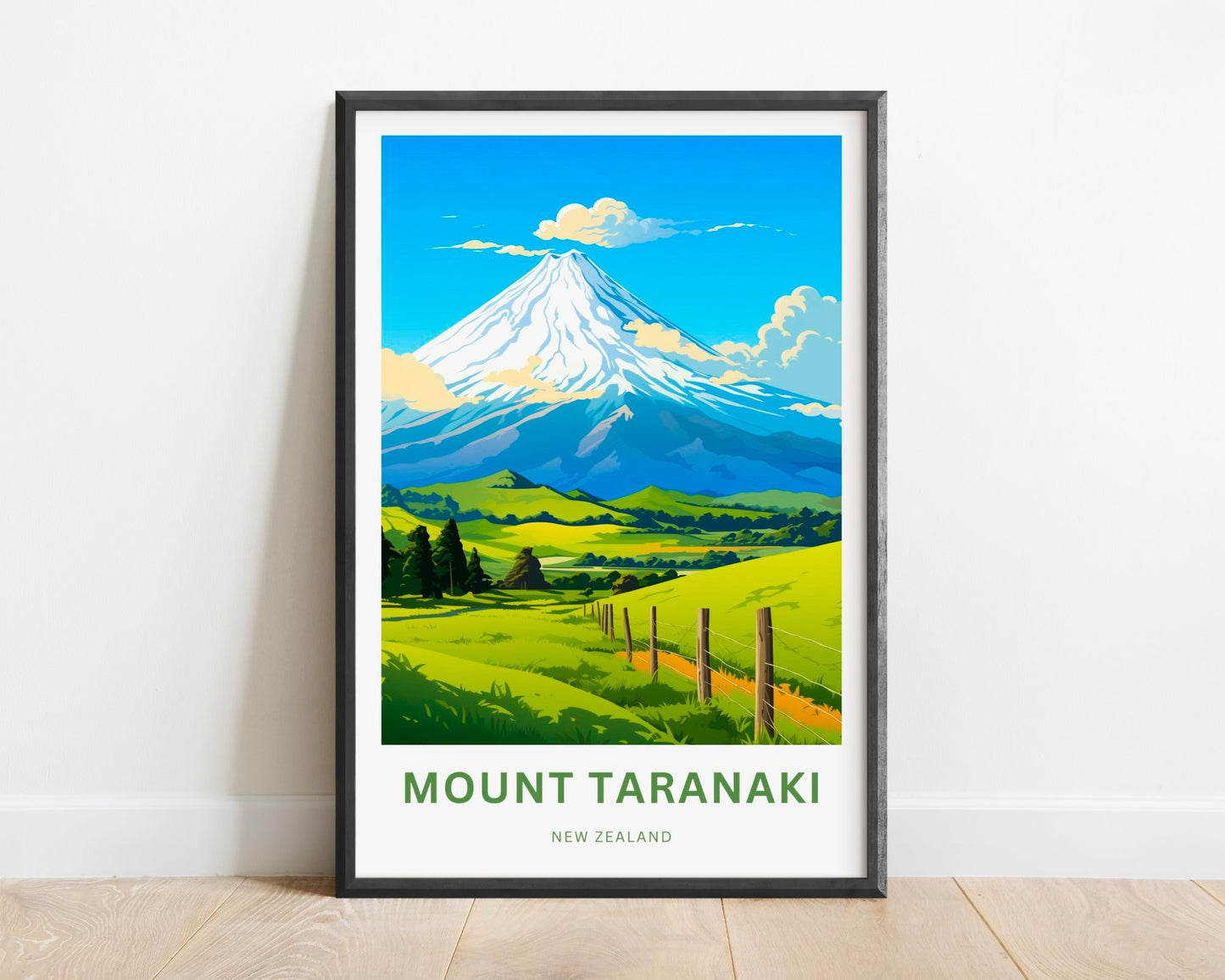 Mount Taranaki Travel Print -Mount Taranaki Travel poster, New Zealand Wall Art, Wall Decor, Framed present, Gift New Zealand Present - TravelTreasureCo