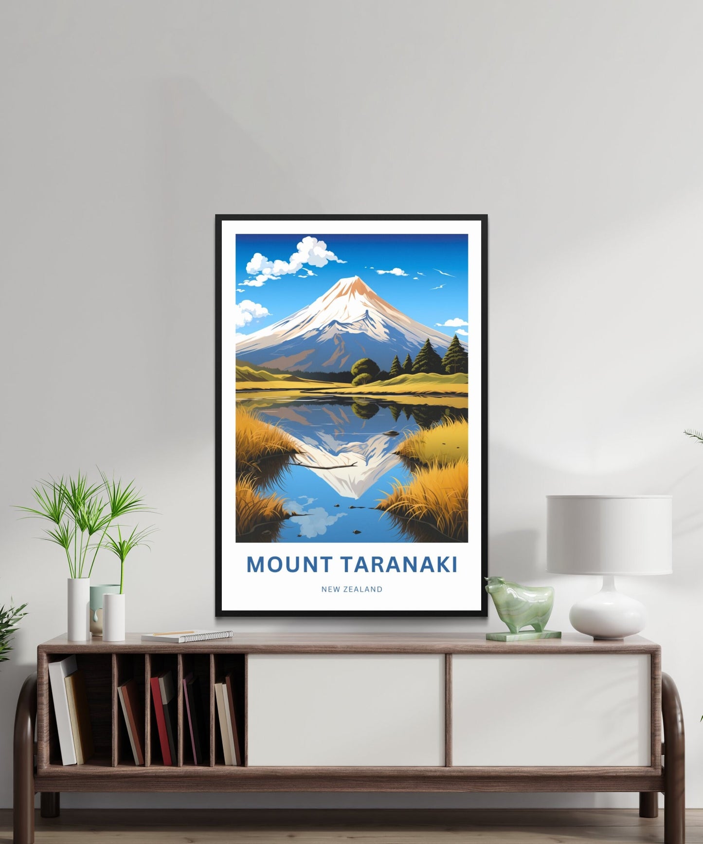 Mount Taranaki Travel Print -Mount Taranaki Travel poster, New Zealand Wall Art, Wall Decor, Framed present, Gift New Zealand Present - TravelTreasureCo