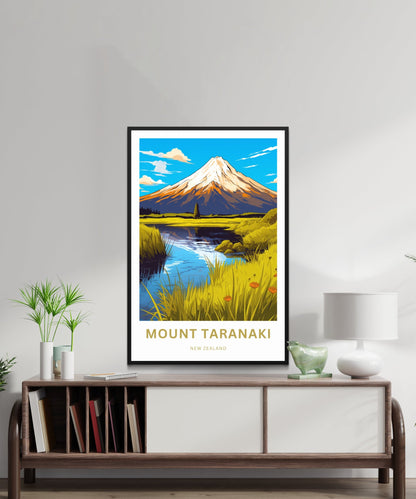 Mount Taranaki Travel Print -Mount Taranaki Travel poster, New Zealand Wall Art, Wall Decor, Framed present, Gift New Zealand Present - TravelTreasureCo