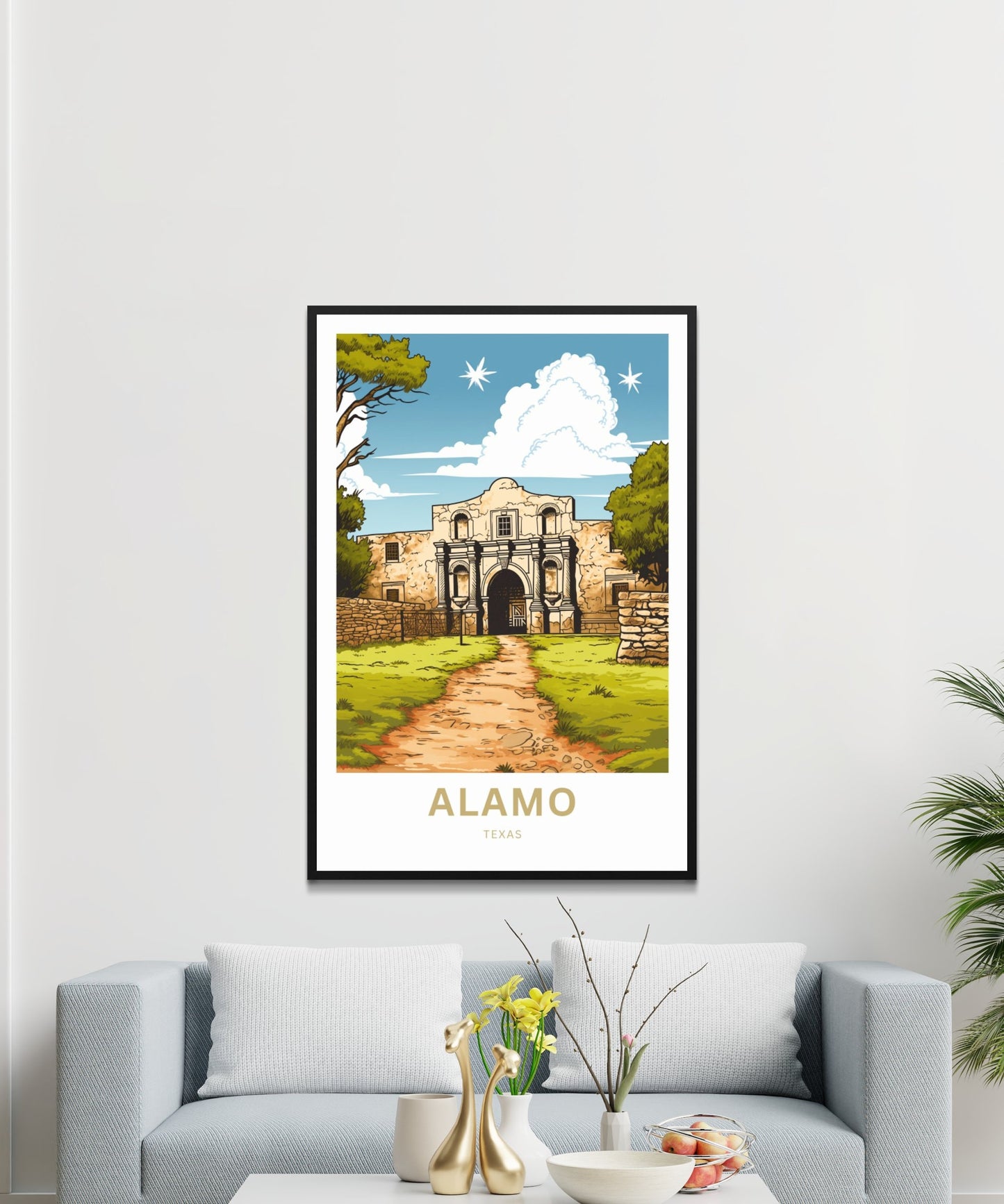 Alamo Travel Print - Alamo poster, Texas Wall Art, Framed present, Gift United States Present, Custom Text - TravelTreasureCo